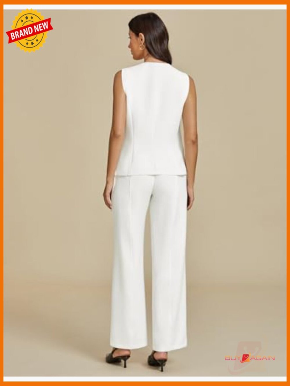 Dressy 2 Piece Pantsuit Set Sleeveless Blazer Wide Leg Pants Business Casual - Picture 2 of 7